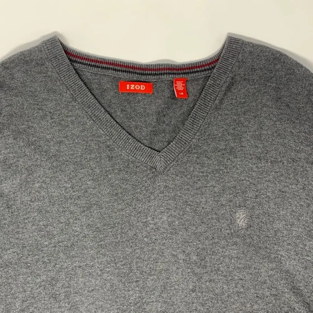 IZOD V-neck Grey‎ Men's Pullover Sweater Size Large